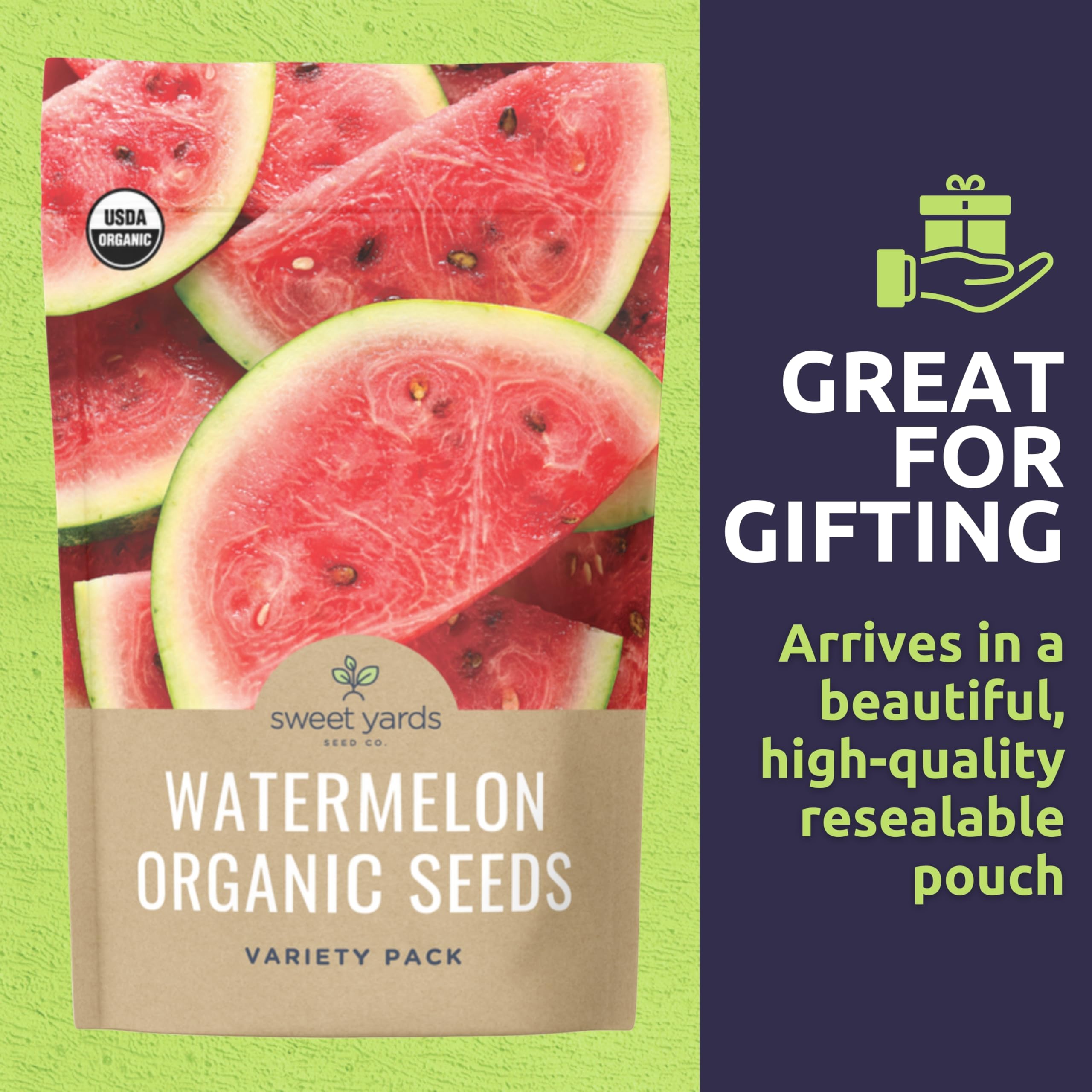 Sweet Yards Jubilee watermelon seeds offering classic sweetness for refreshing summer snacks.