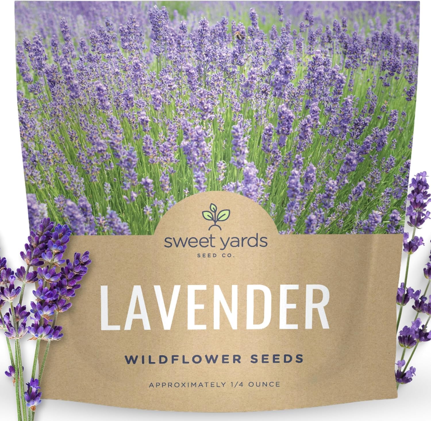 Sweet Yards lavender seeds packet closeup for pollinator-friendly borders.