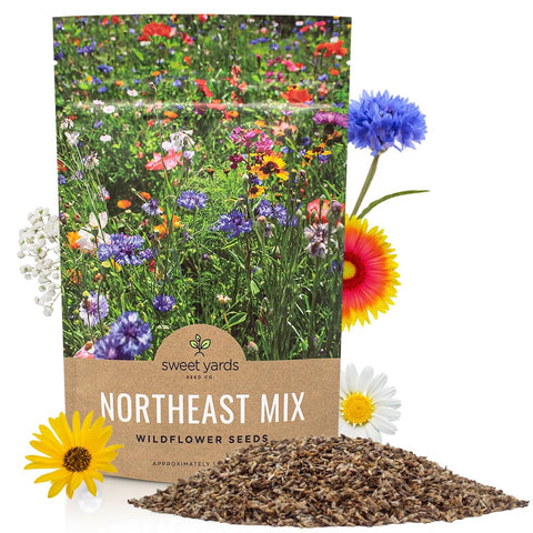 Sweet Yards Northeast regional wildflower seed quarter-pound bag ready for quick pollinator-friendly planting