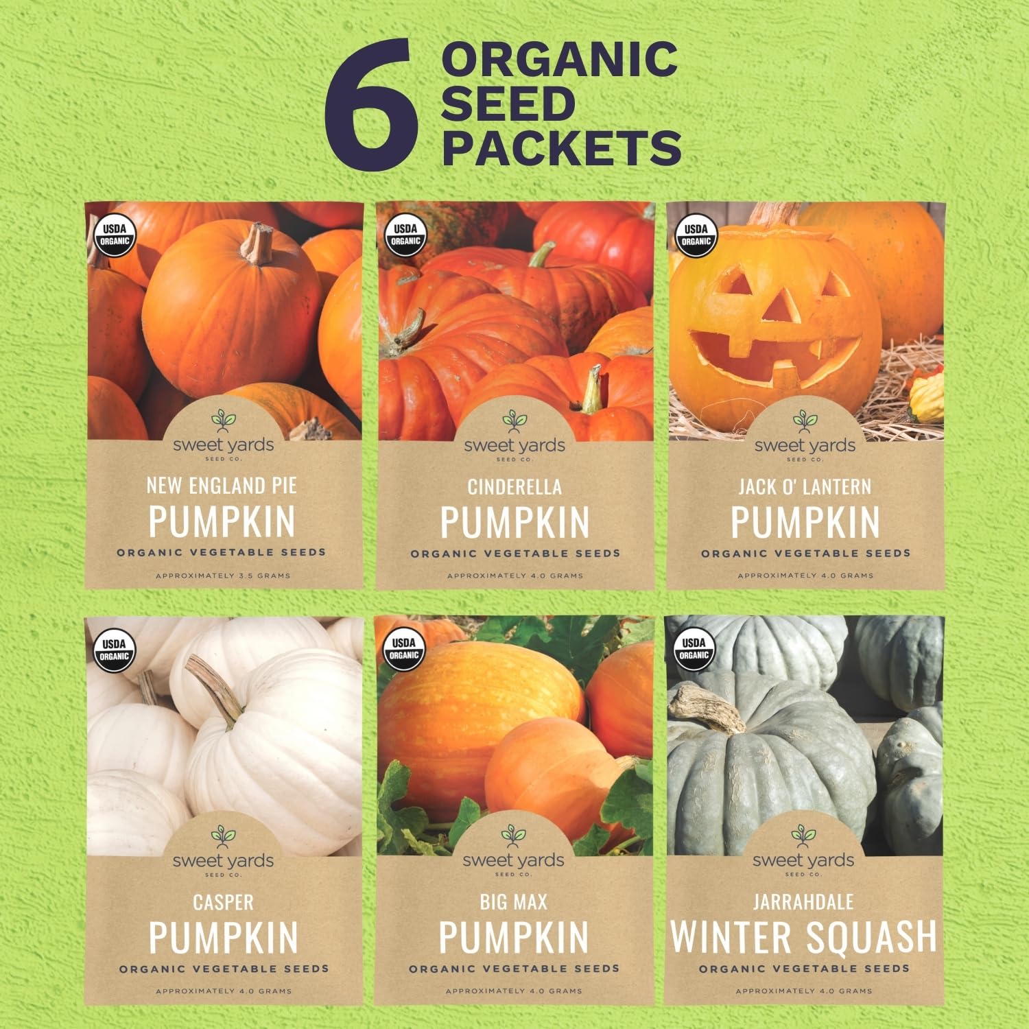 Sweet Yards New England Pie pumpkin seed packet for flavorful baking harvest.