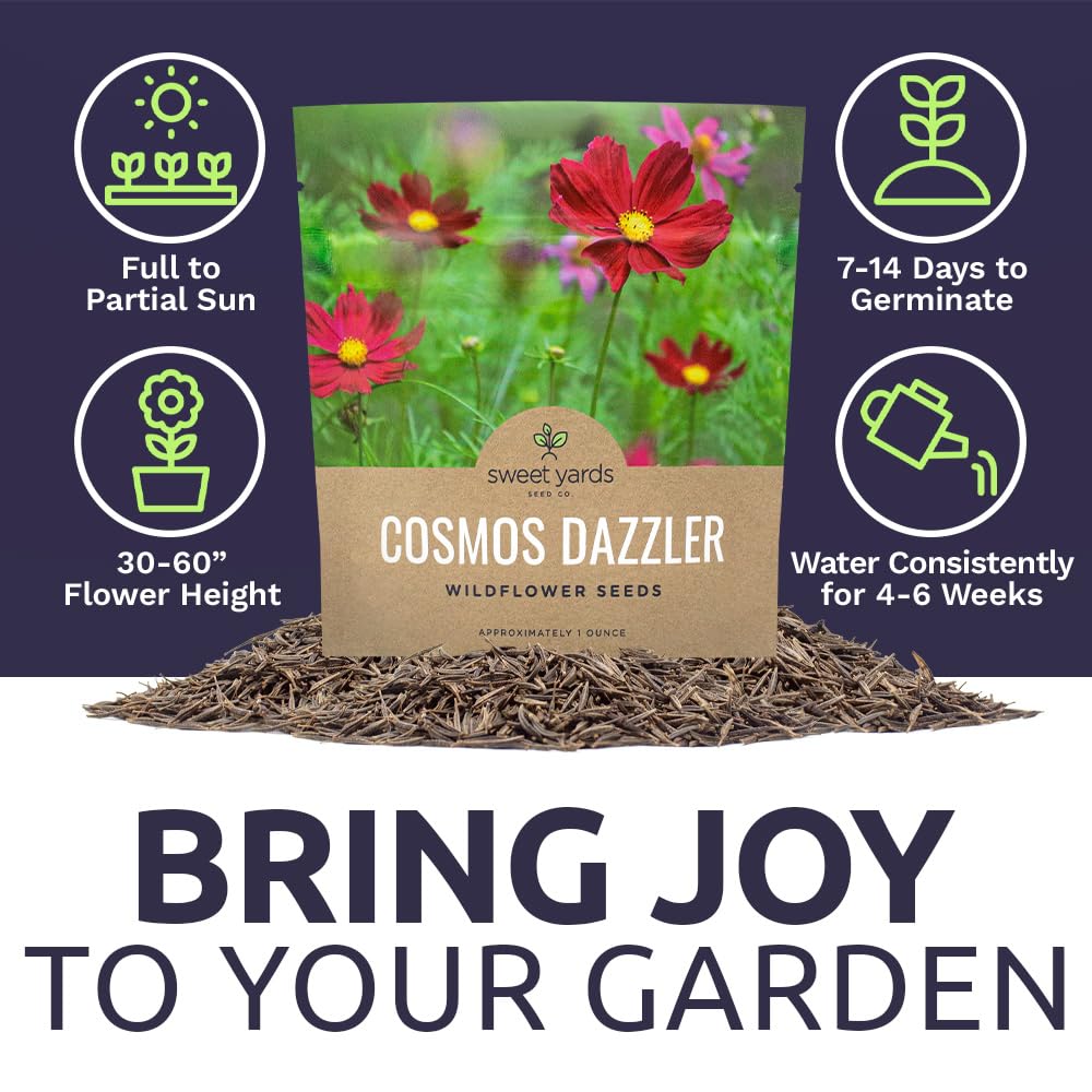 SWEET YARDS Dazzler Cosmos non-GMO seeds for natural growth.