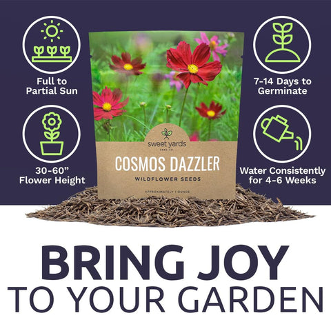 SWEET YARDS Dazzler Cosmos non-GMO seeds for natural growth.