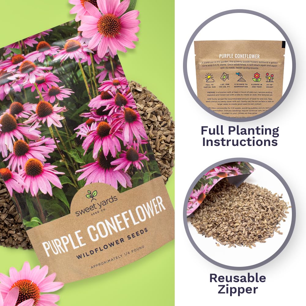Sweet Yards Non-GMO wildflower seeds suitable for naturalistic, colorful borders.