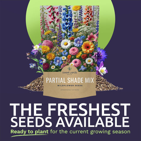 Sweet Yards open-pollinated seeds label signaling high germination potential for blooms.