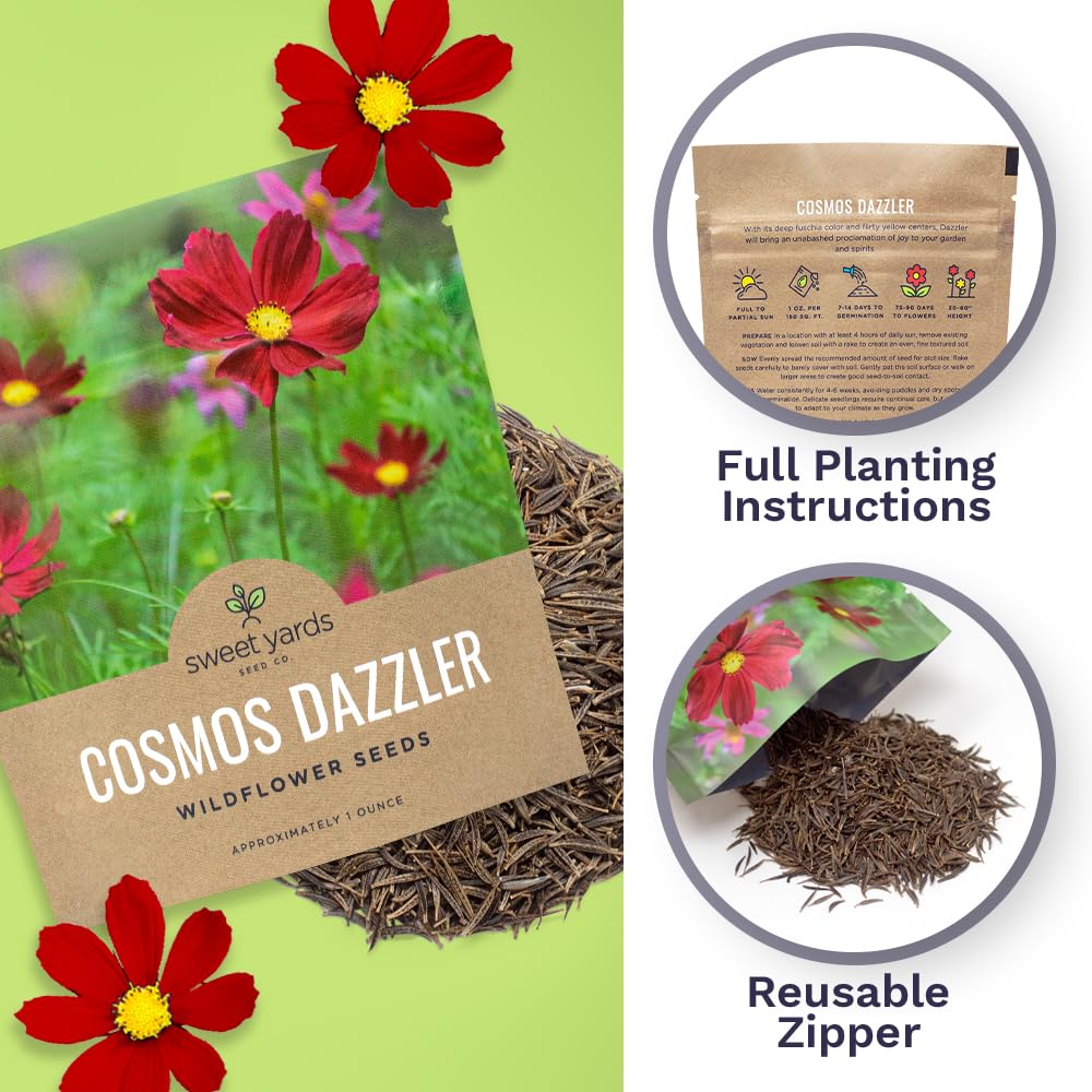 SWEET YARDS Dazzler Cosmos open-pollinated seeds promote diverse blooms.