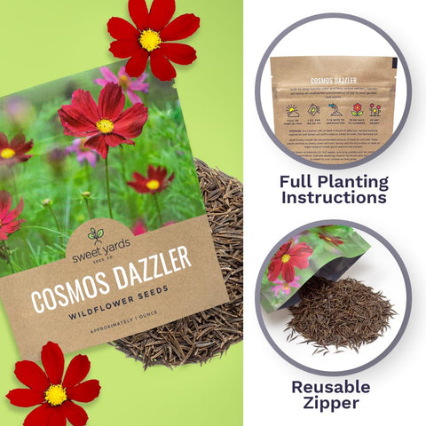 SWEET YARDS Dazzler Cosmos open-pollinated seeds promote diverse blooms.