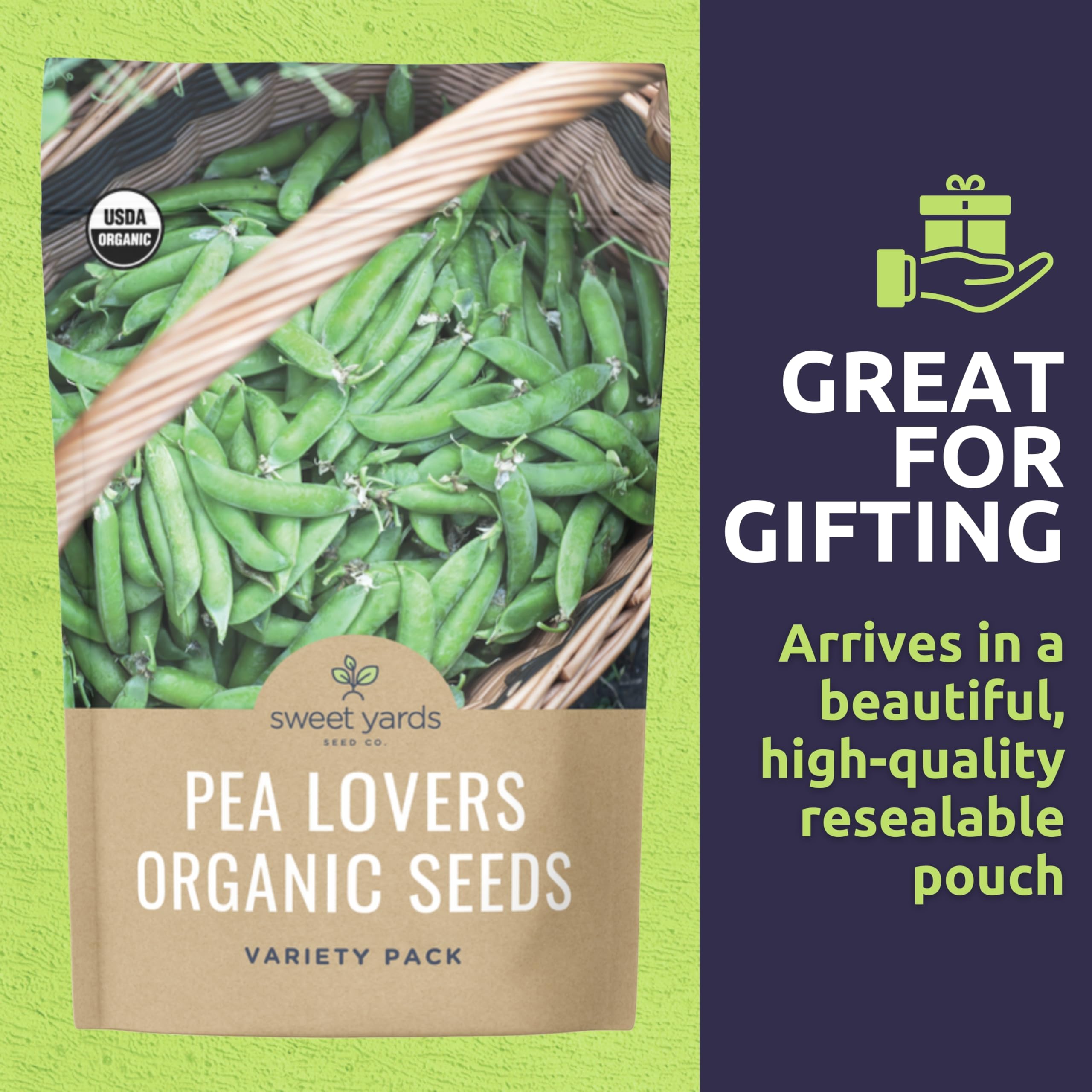 Sweet Yards Oregon Giant Snow Pea vines offer robust yield and ornamental greenery.