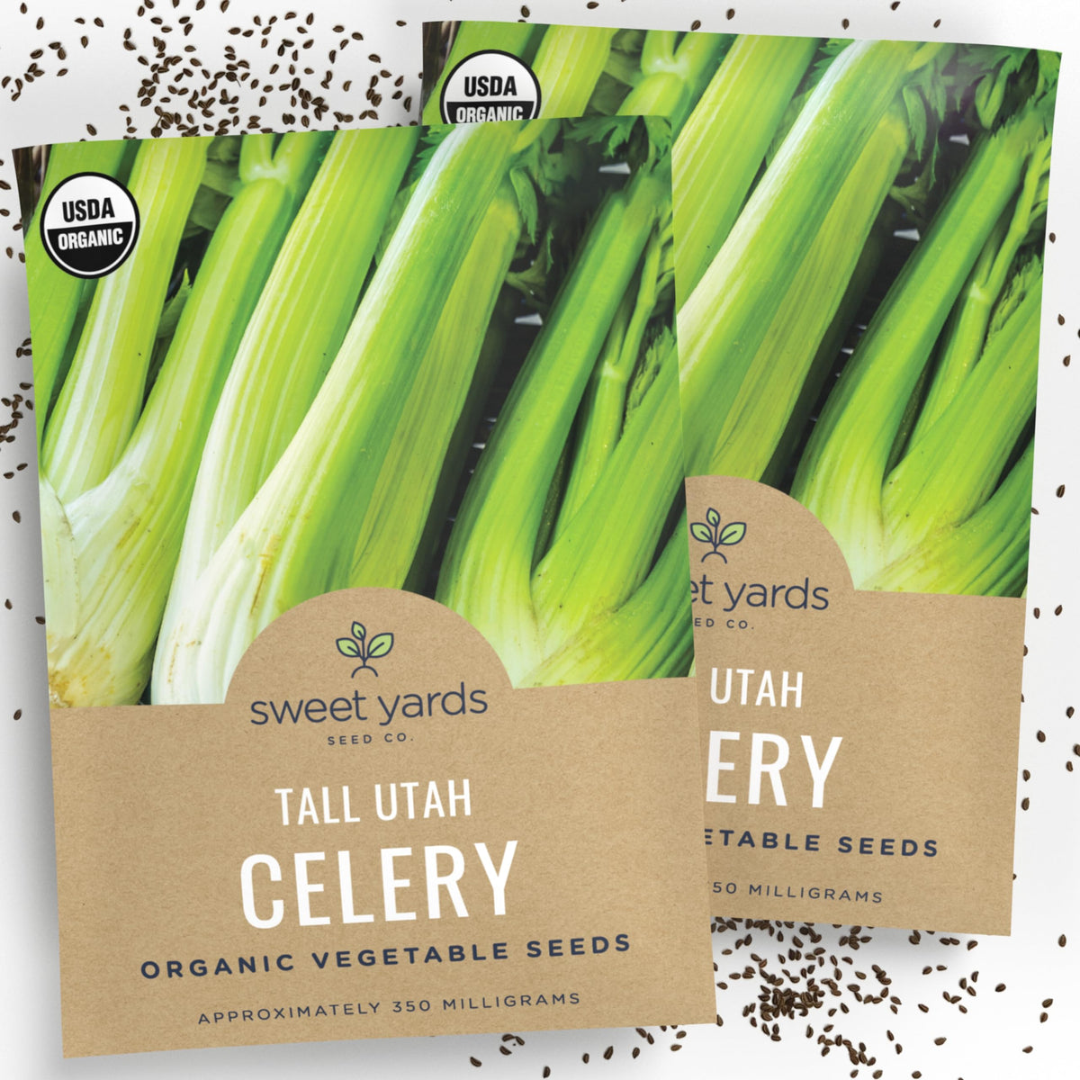 Sweet Yards organic Tall Utah celery seeds packet front, ready to plant for garden harvests.