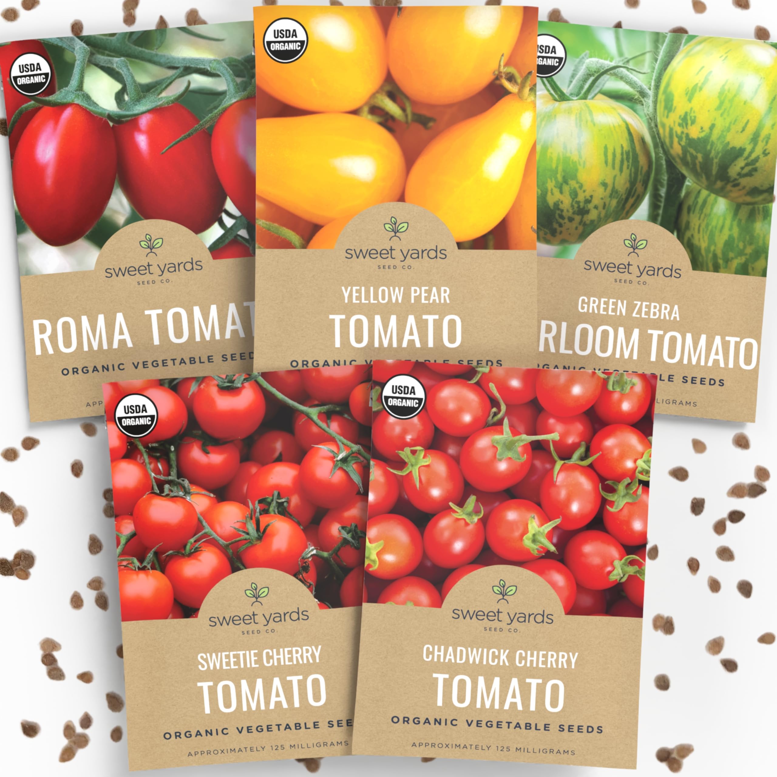 Sweet Yards Green Zebra cherry tomato seeds for a vibrant garden harvest.