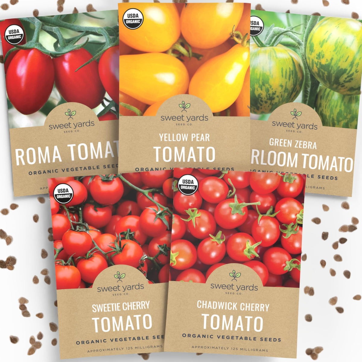 Sweet Yards Green Zebra cherry tomato seeds for a vibrant garden harvest.