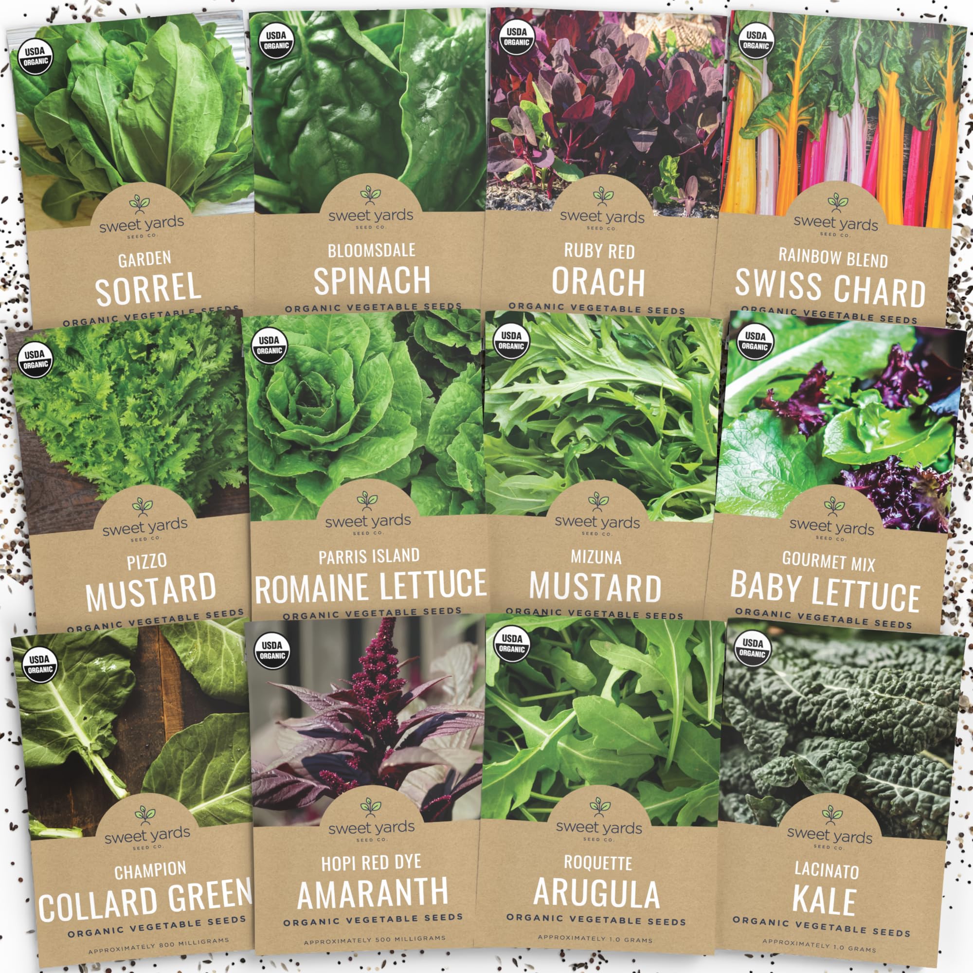 Sweet Yards organic greens seed pack 12 for indoor and outdoor gardening.