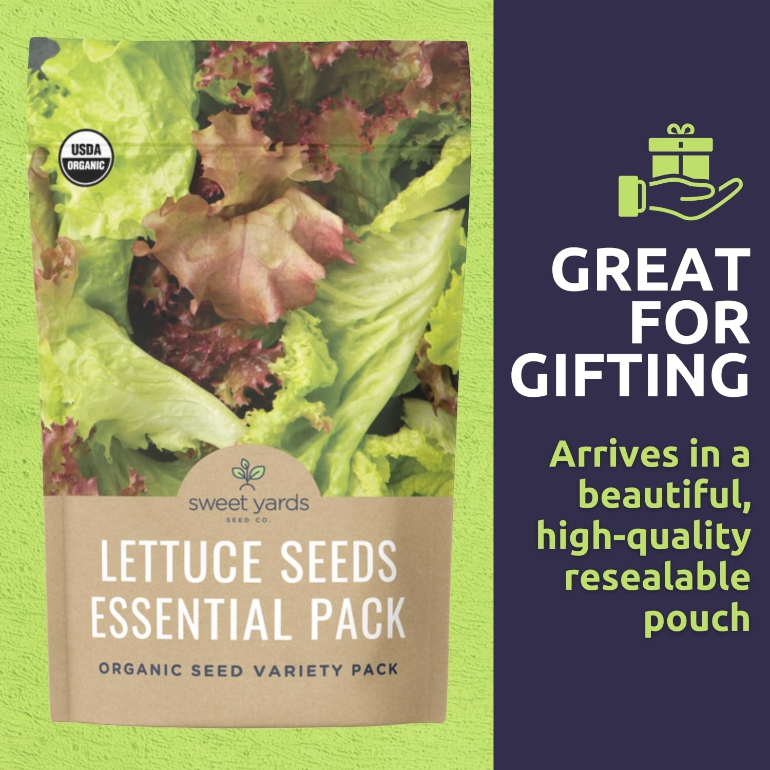 Sweet Yards Gift-ready packaging highlighting storage and planting tips