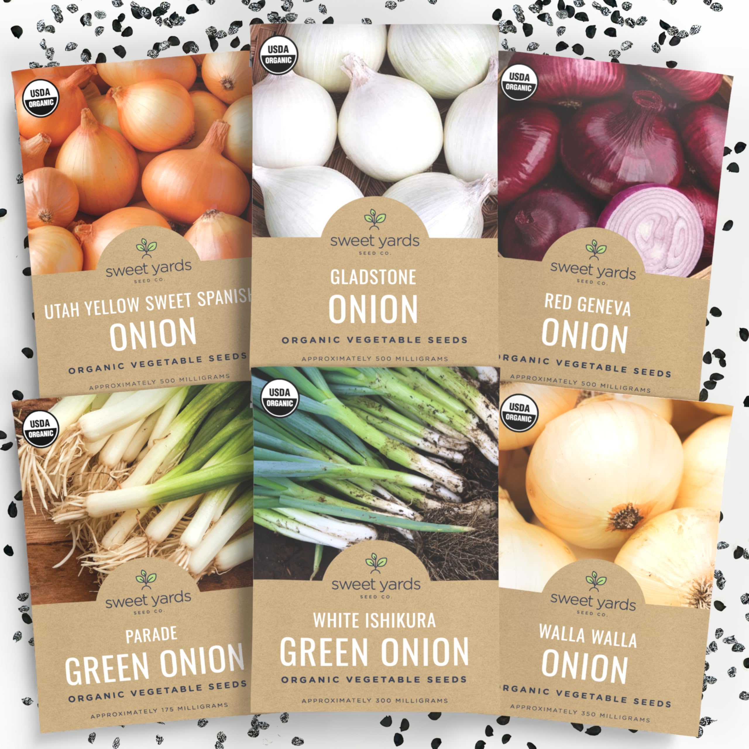 SWEET YARDS Organic Onion Seeds Variety Pack with Parade Green Onion for homegrown greens.