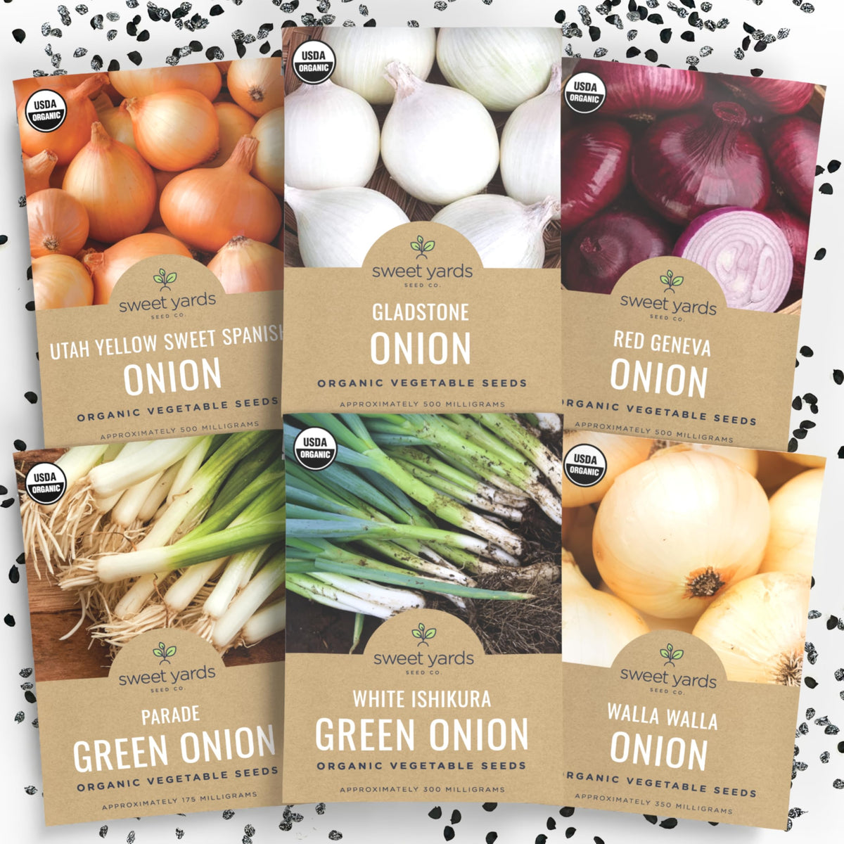 SWEET YARDS Organic Onion Seeds Variety Pack with Parade Green Onion for homegrown greens.