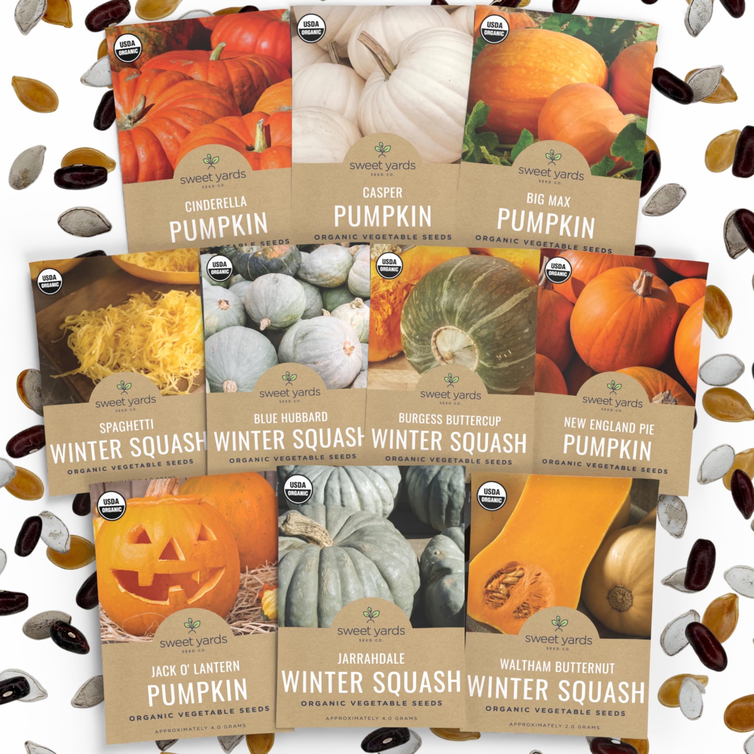 Sweet Yards pumpkin and winter squash seeds variety pack for home gardening