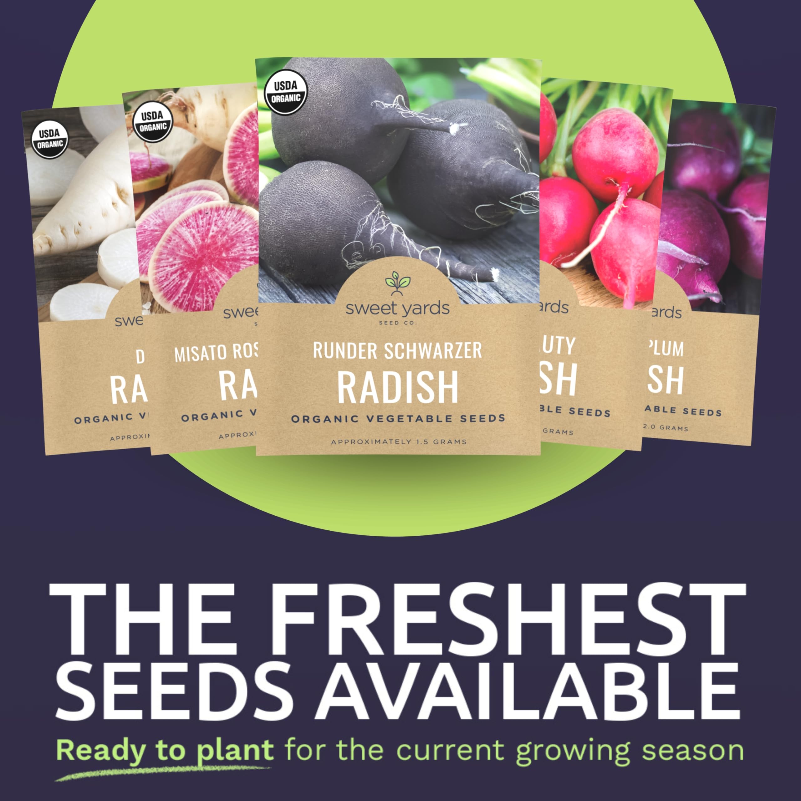 Sweet Yards French Breakfast radish seeds produce crisp white centers and snappy bites.