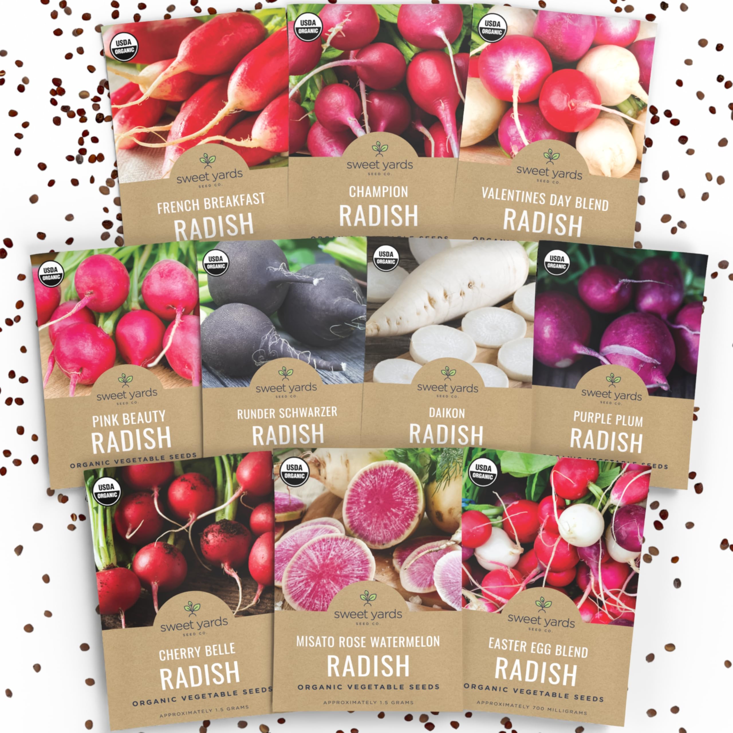 Sweet Yards Pink Beauty radish seeds for vibrant salads and quick harvests.