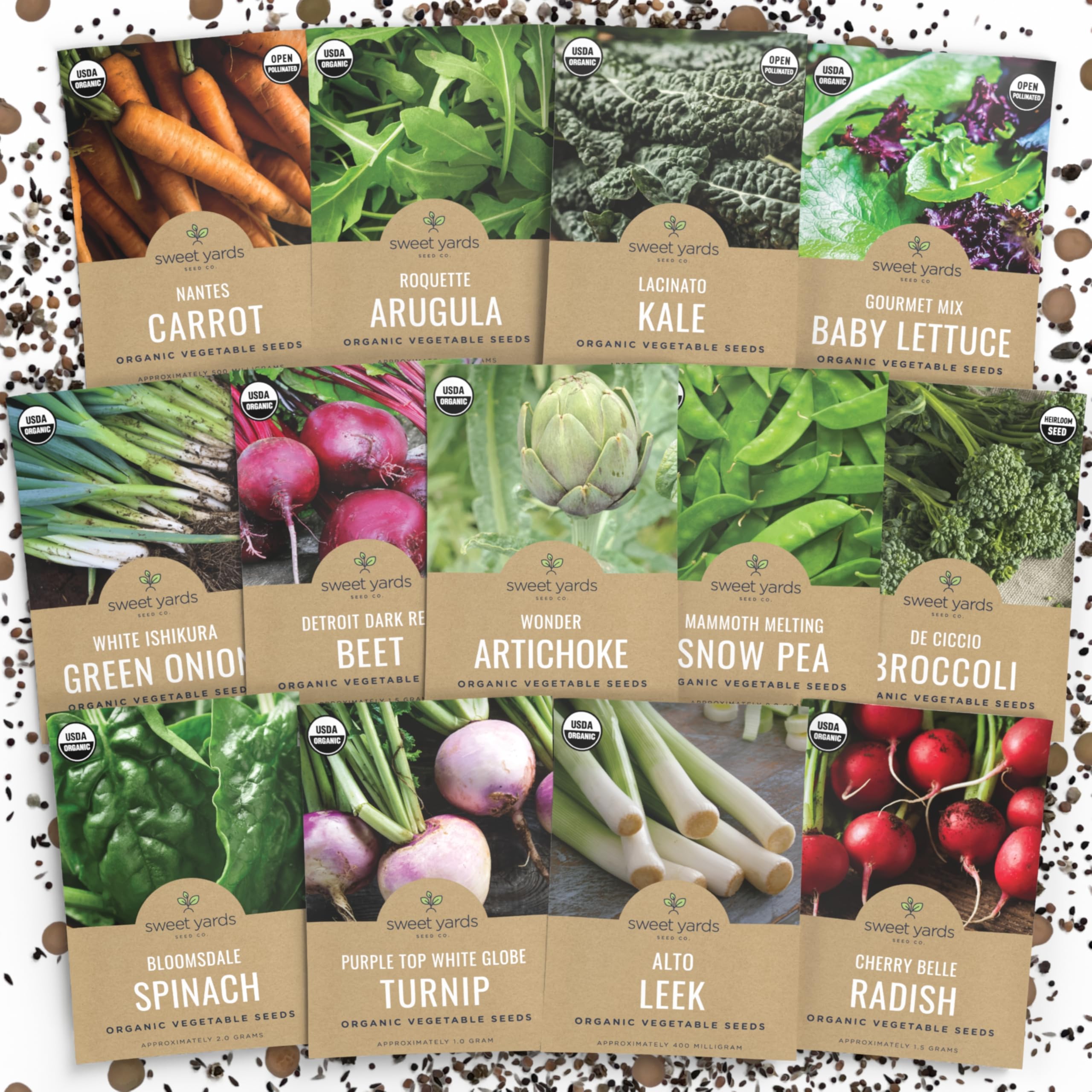 Sweet Yards organic seed pack front cover for seasonal planting ideas
