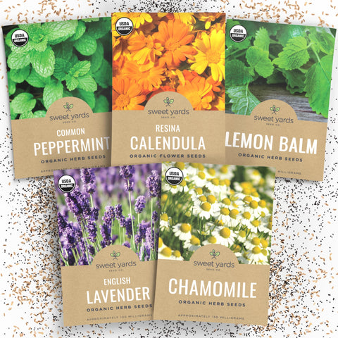 Sweet Yards organic tea seeds variety pack cover with premium packaging, ideal for gifting gardeners.