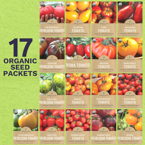 Sweet Yards Organic Tomato Ultimate Amish Paste seed packet for sauces and canning.
