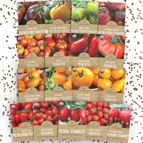 Sweet Yards Organic Tomato Ultimate seeds in a seed packet display for diverse harvests.