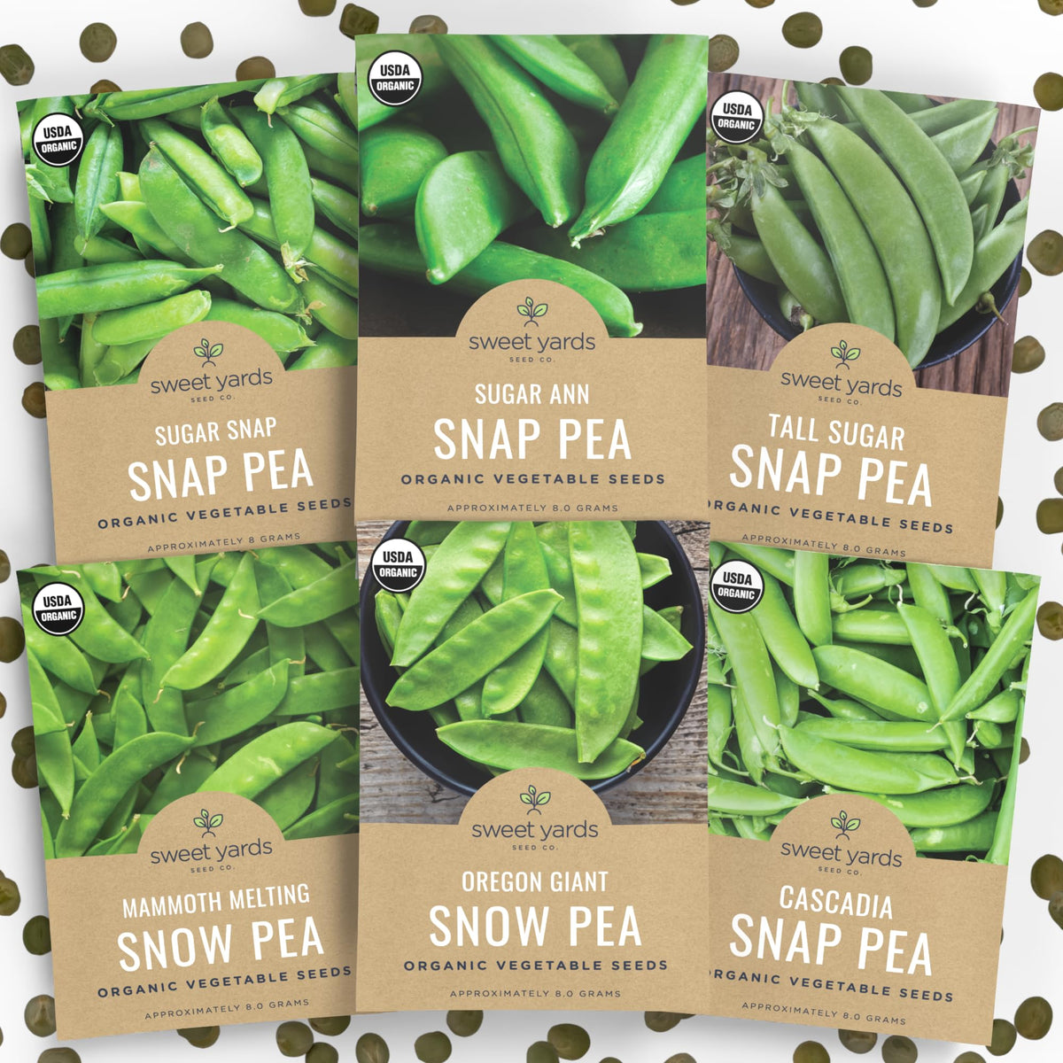 Sweet Yards Pea Lover Collection gift packaging showcases premium seeds, ideal for storage and gifting.