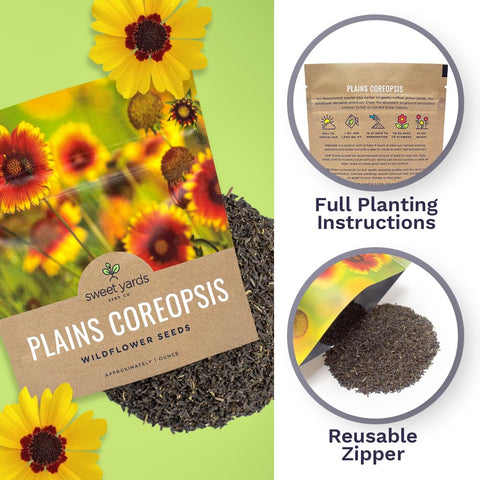 Sweet Yards Plains Coreopsis seeds ready for broad garden coverage.