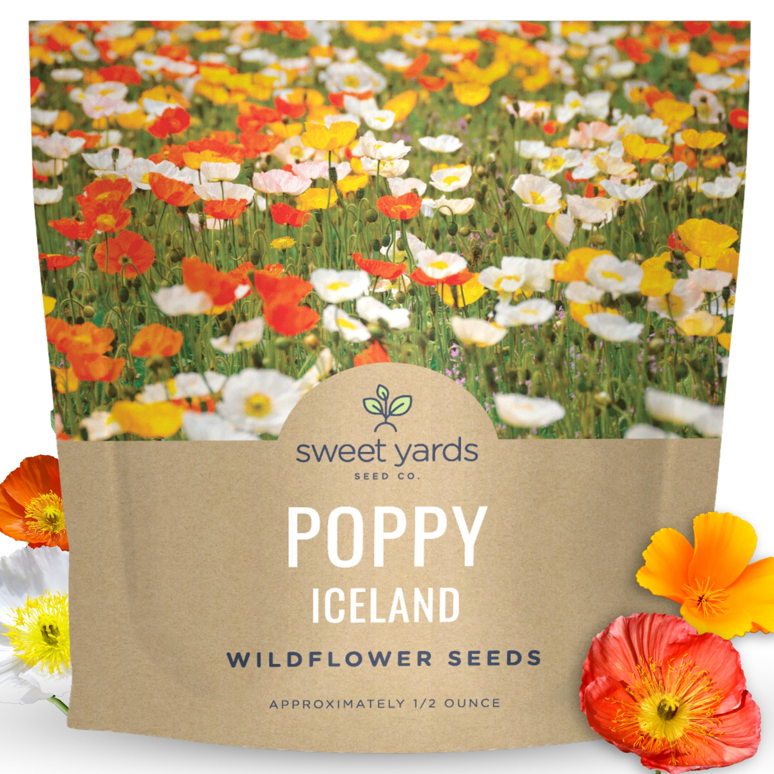 Sweet Yards Poppy Iceland half-ounce packet ready for planting.