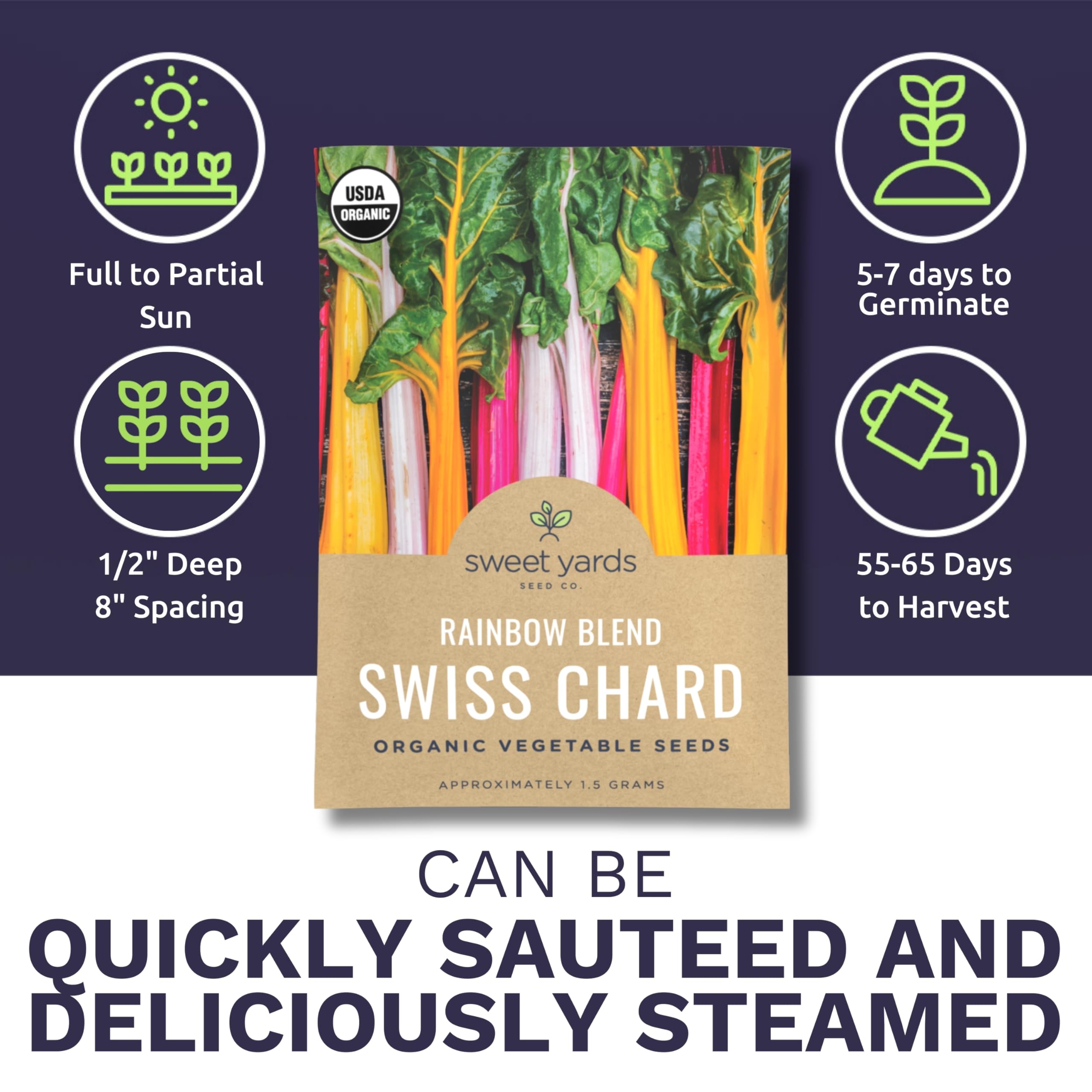 Sweet Yards Rainbow Blend Swiss chard stems red brighten stir-fries and side dishes.