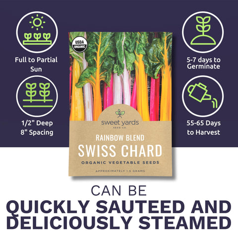 Sweet Yards Rainbow Blend Swiss chard stems red brighten stir-fries and side dishes.