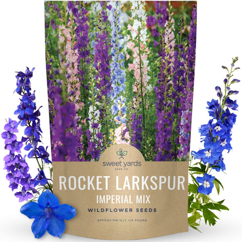 Sweet Yards Rocket Larkspur Imperial Mix bulk pouch ready for easy planting