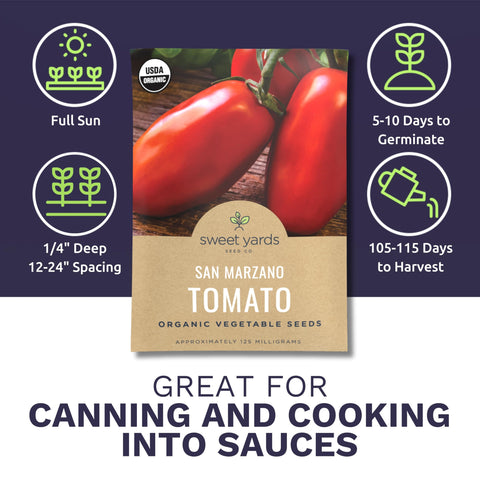Sweet Yards San Marzano seeds – fresh 2026 season for reliable germination.