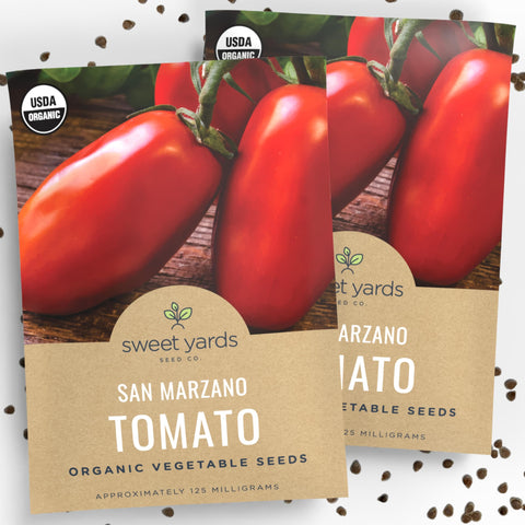 Sweet Yards San Marzano seeds – paste-tomato close-up, ideal for vibrant sauces and canning.