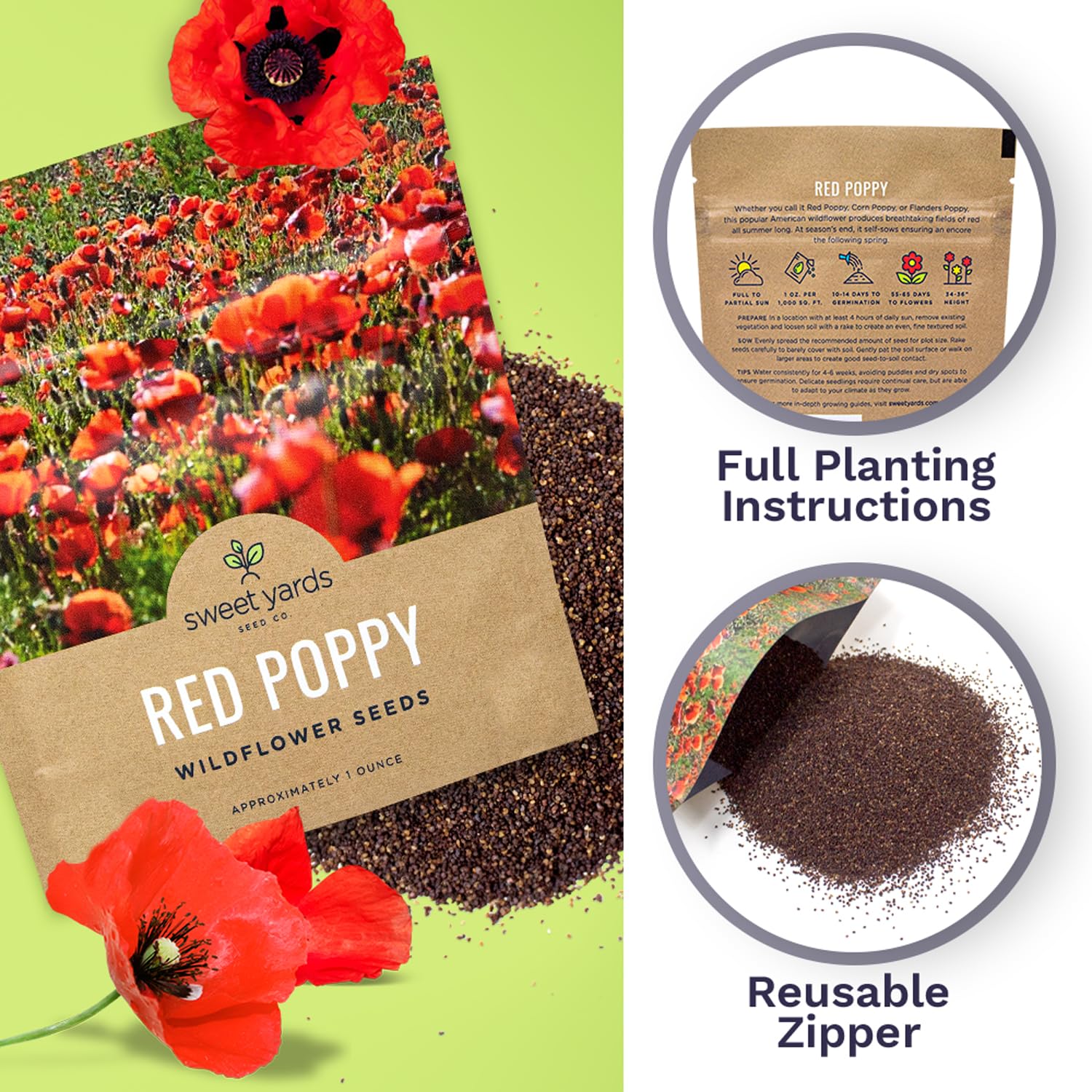 Packet label highlighting 200,000 seeds for expansive sowing with Sweet Yards.