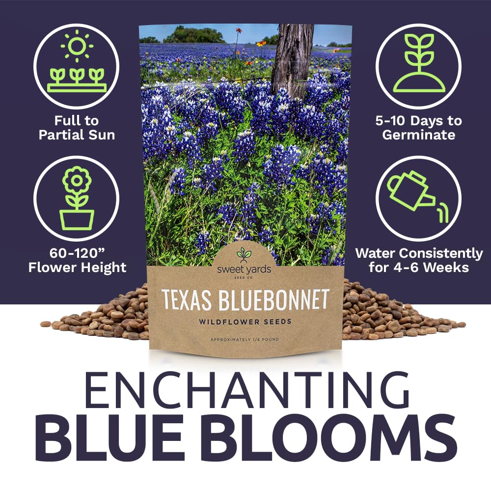Sweet Yards germination-ready bluebonnet seeds for quick start.