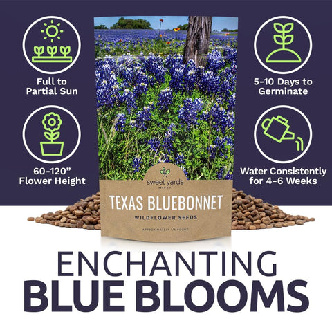 Sweet Yards germination-ready bluebonnet seeds for quick start.