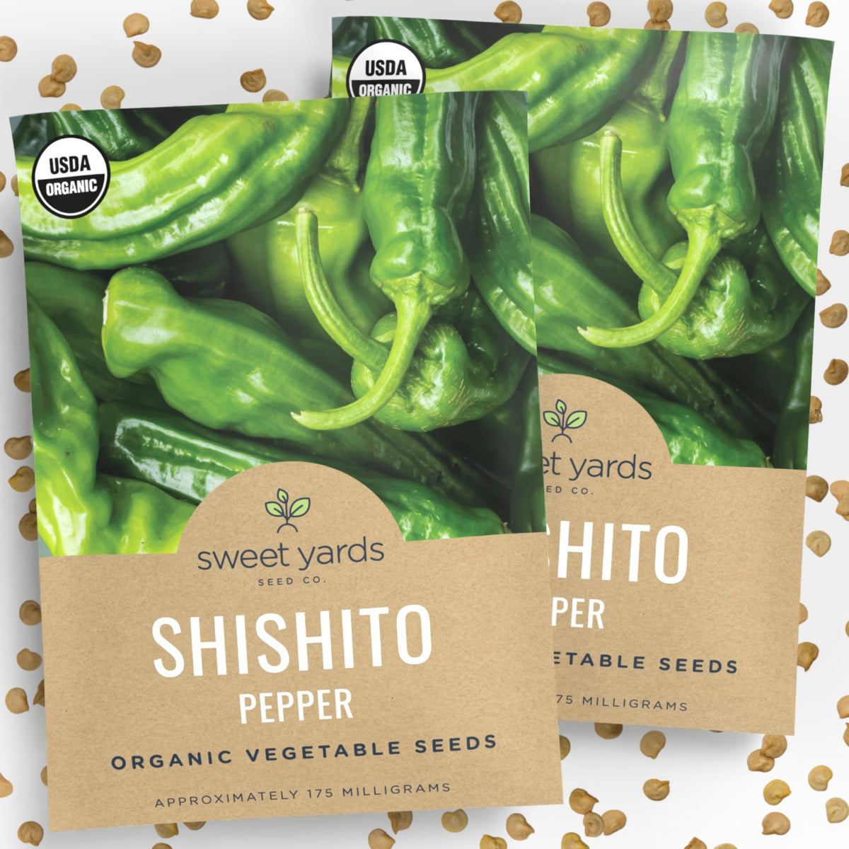 Sweet Yards Shishito seeds, two packets, ready for staggered planting