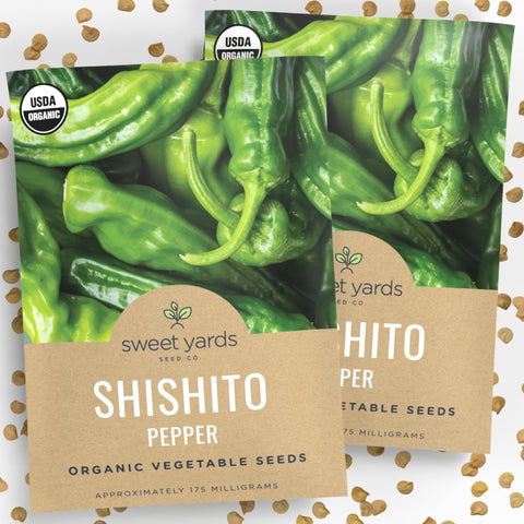 Sweet Yards Shishito seeds, two packets, ready for staggered planting