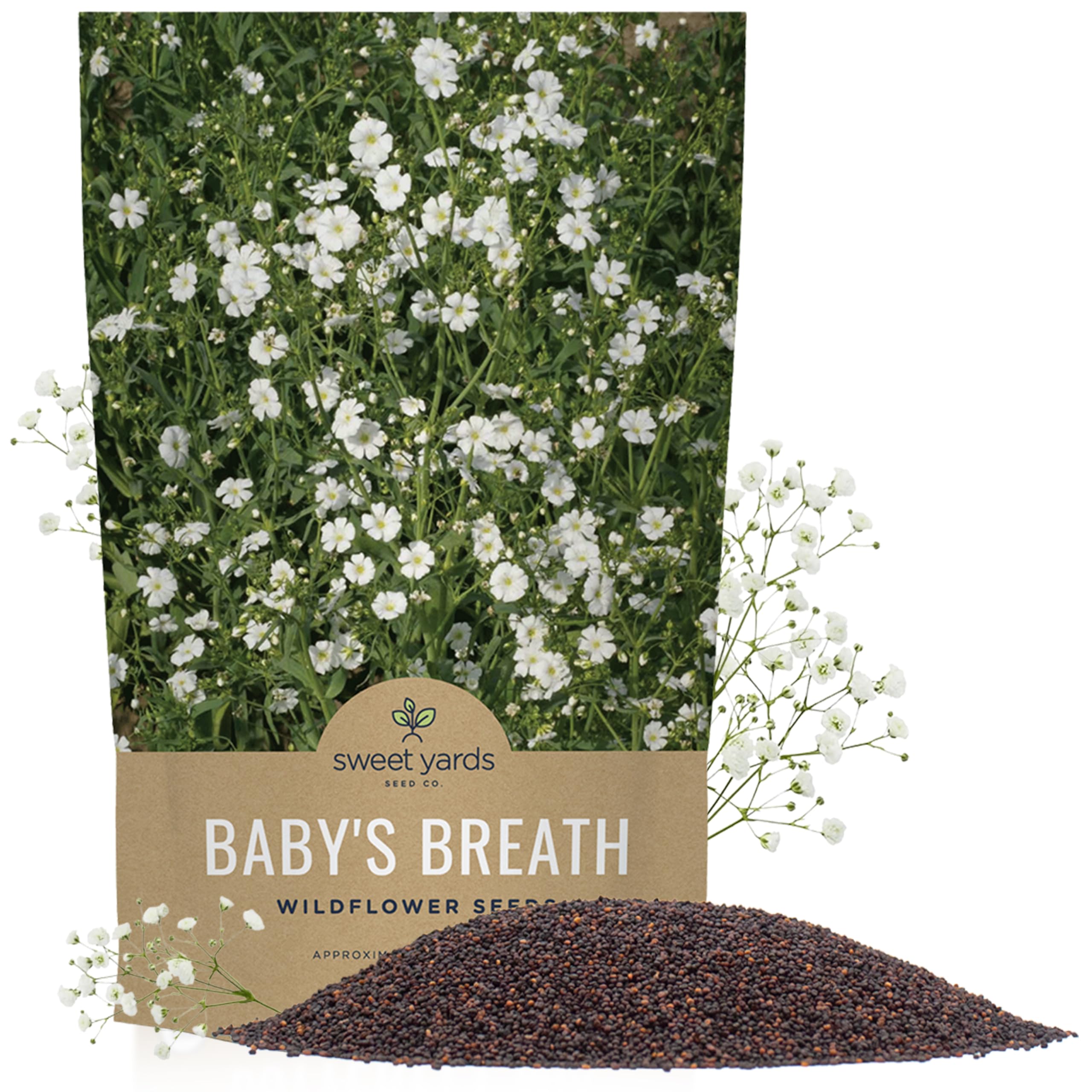 Sweet Yards bulk bag of Showy Baby's Breath seeds ready for planting.