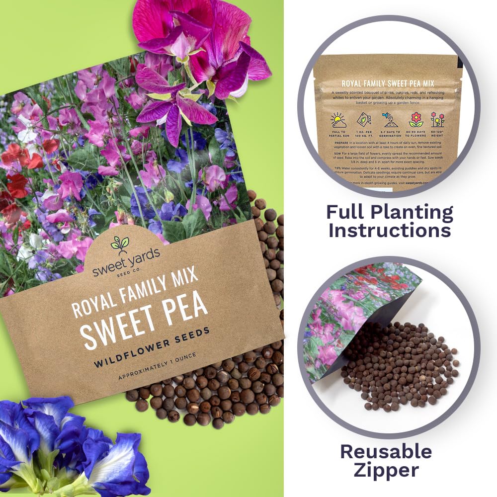SWEET YARDS Sweet Pea Royal Mix colors include lavender, pink, white.