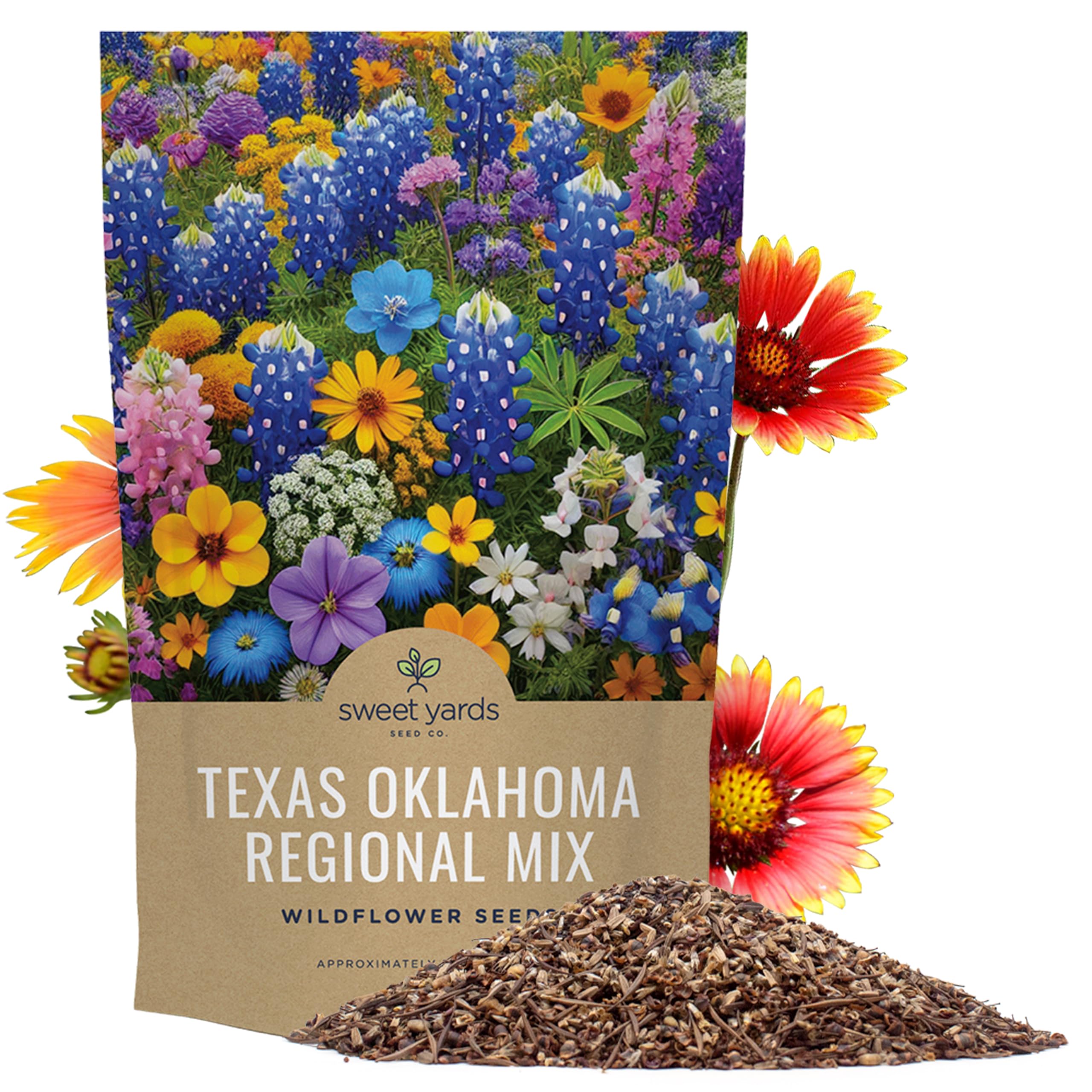 Sweet Yards Texas Oklahoma wildflower seeds bulk bag ideal for large garden coverage.
