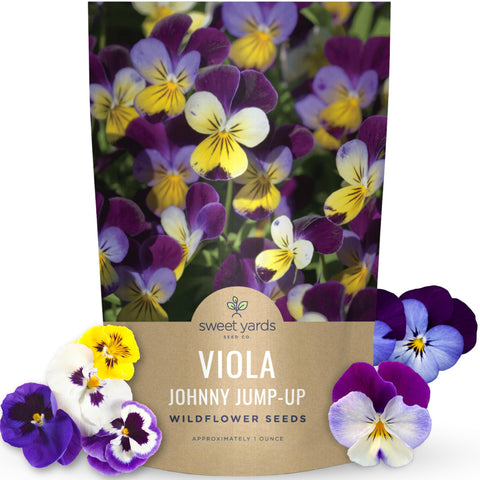 Sweet Yards Viola Johnny Jump-Up bulk 1oz pouch ready for sowing in gardens