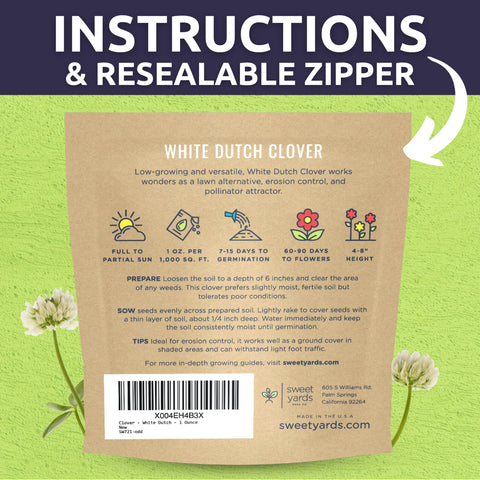 SWEET YARDS White Dutch Clover meadow bloom attract pollinators and brighten landscape.