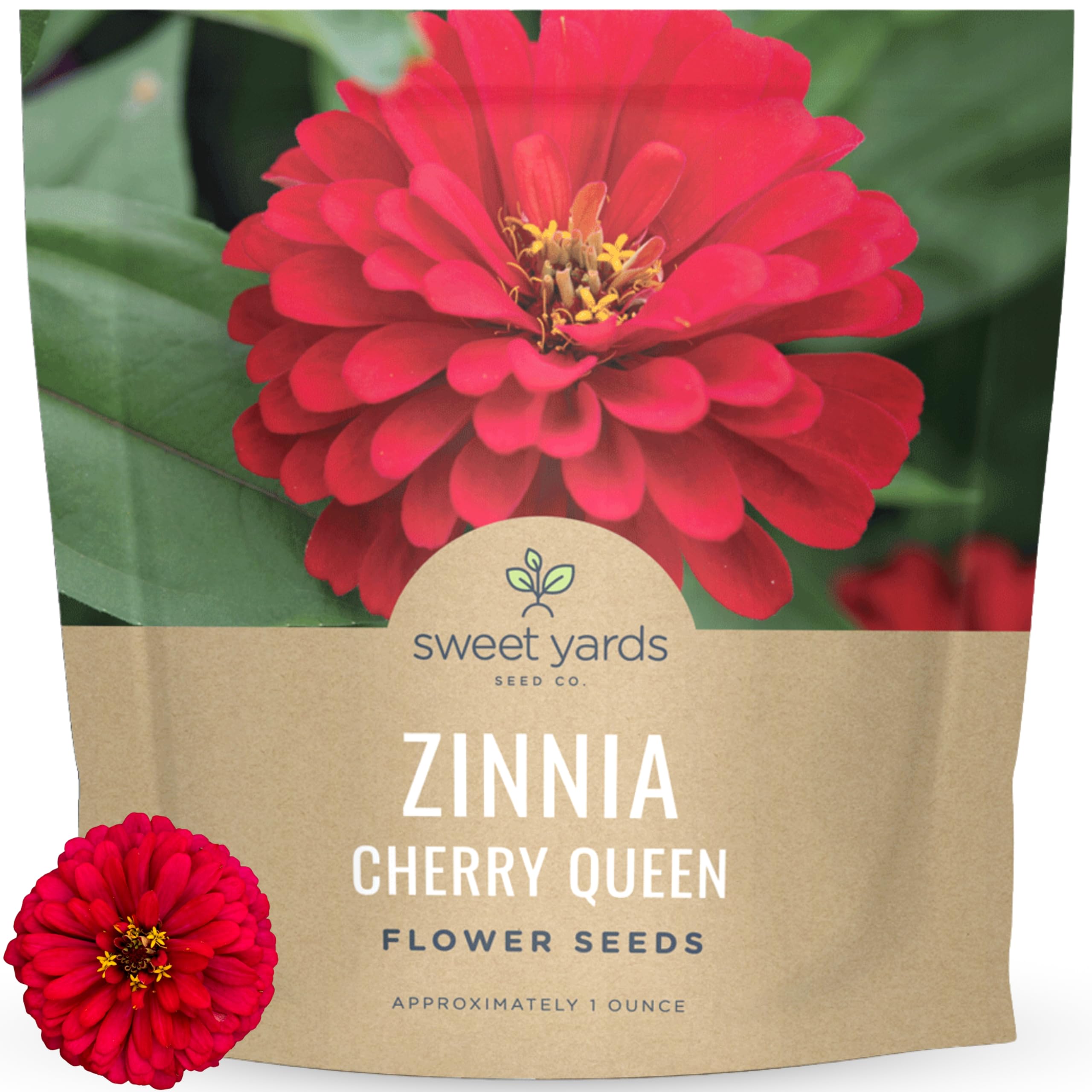 Sweet Yards Zinnia Cherry Queen seeds in packet for sowing and garden transformation