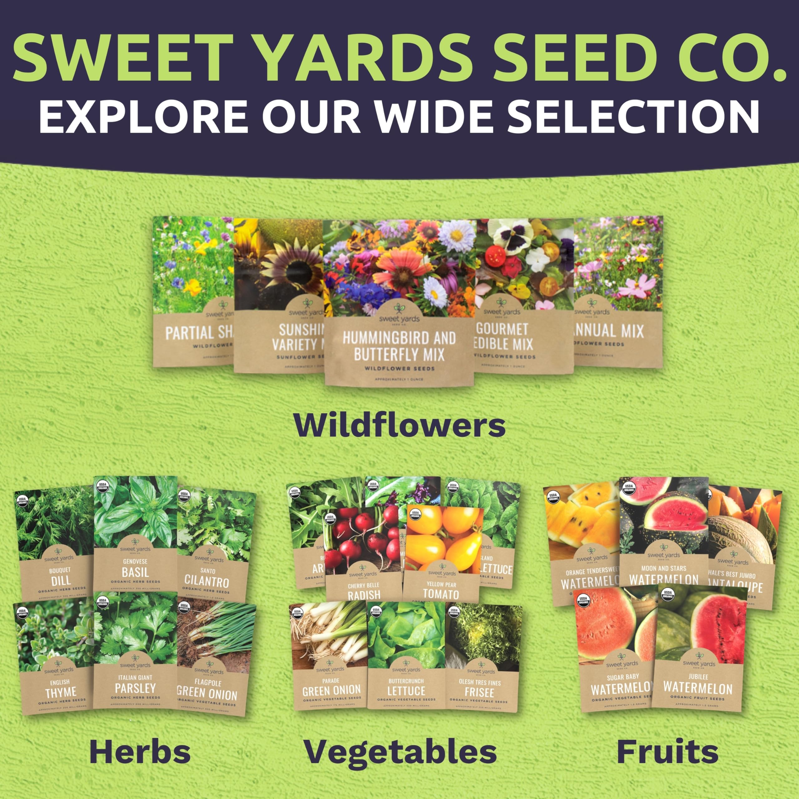 Sweet Yards zinnias cover up to 500 sq ft for a bright display.