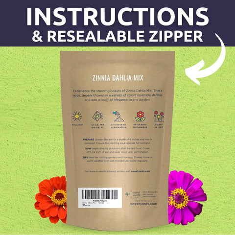 Sweet Yards zinnia-dahlia cut-flower bouquet - long-lasting blooms ideal for arrangements