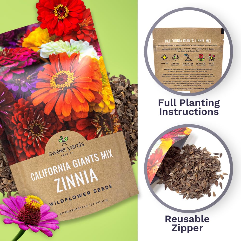 Sweet Yards open-pollinated zinnia mix USA-sourced non-GMO seeds