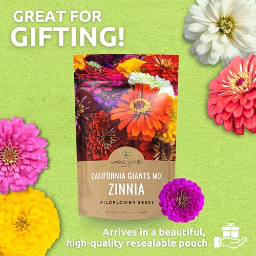 Sweet Yards pollinator-friendly zinnia mix attracts butterflies and bees