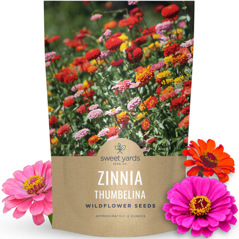 Sweet Yards Zinnia Thumbelina Mix bulk 2oz pouch colors up to 250 square feet.
