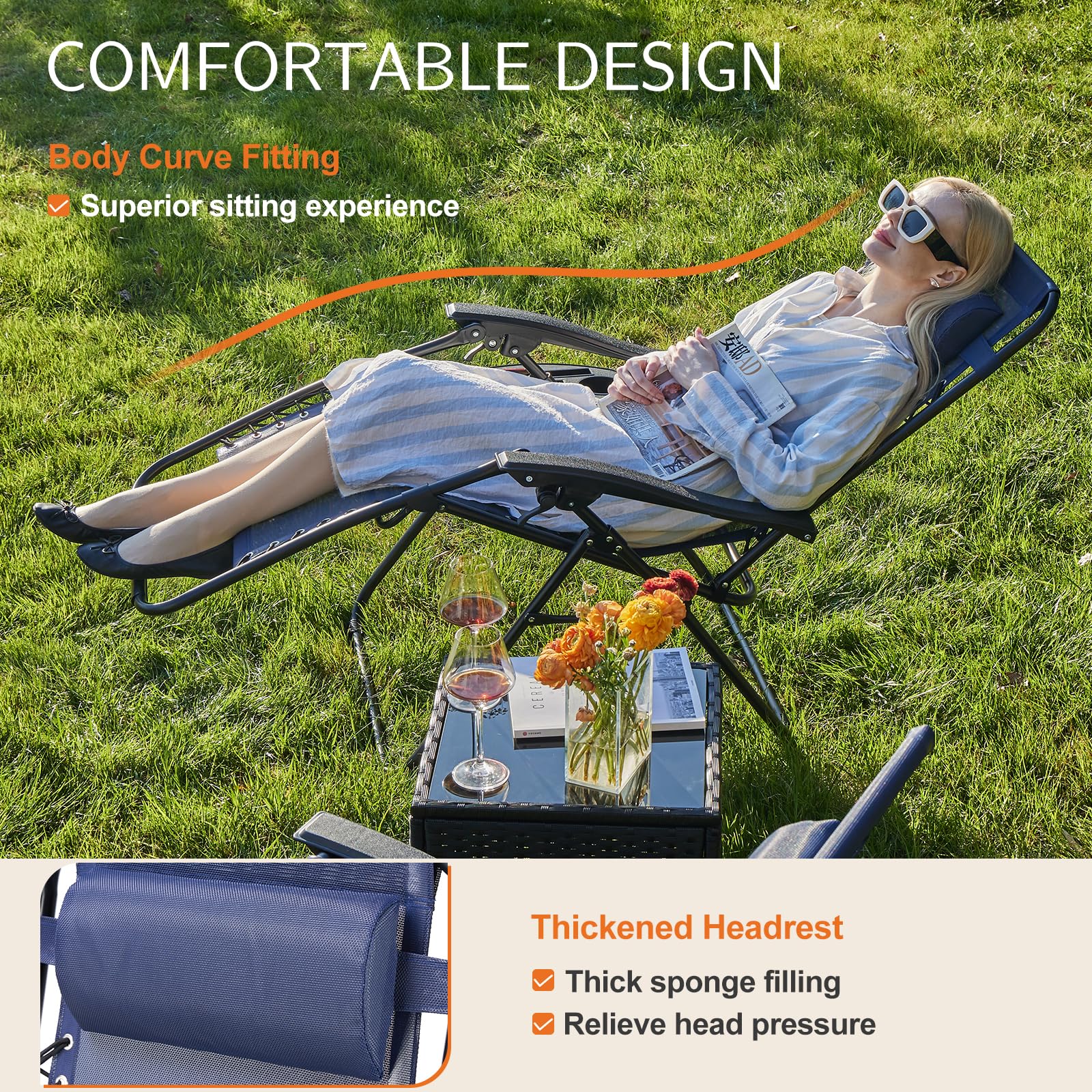 Sweetcrispy blue outdoor lounge on lawn ready for sunbathing